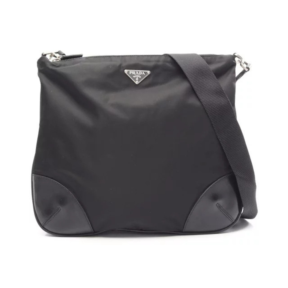 Prada TESSUTO Shoulder Bag Leather Black